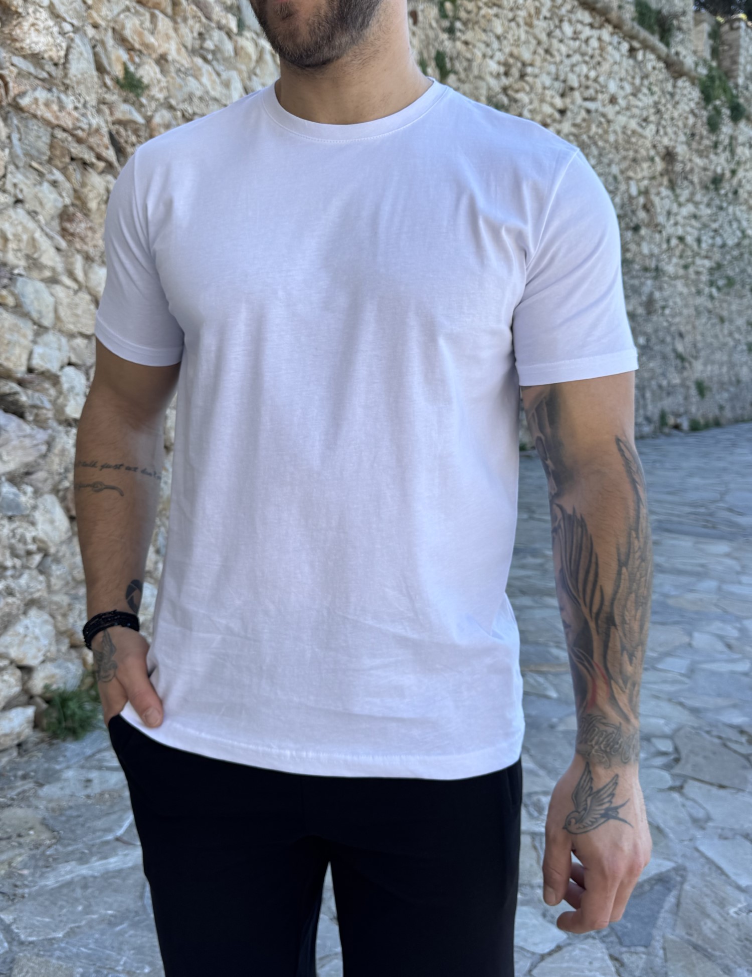 RJN Ανδρική λευκή κοντομάνικη μπλούζα R260332W